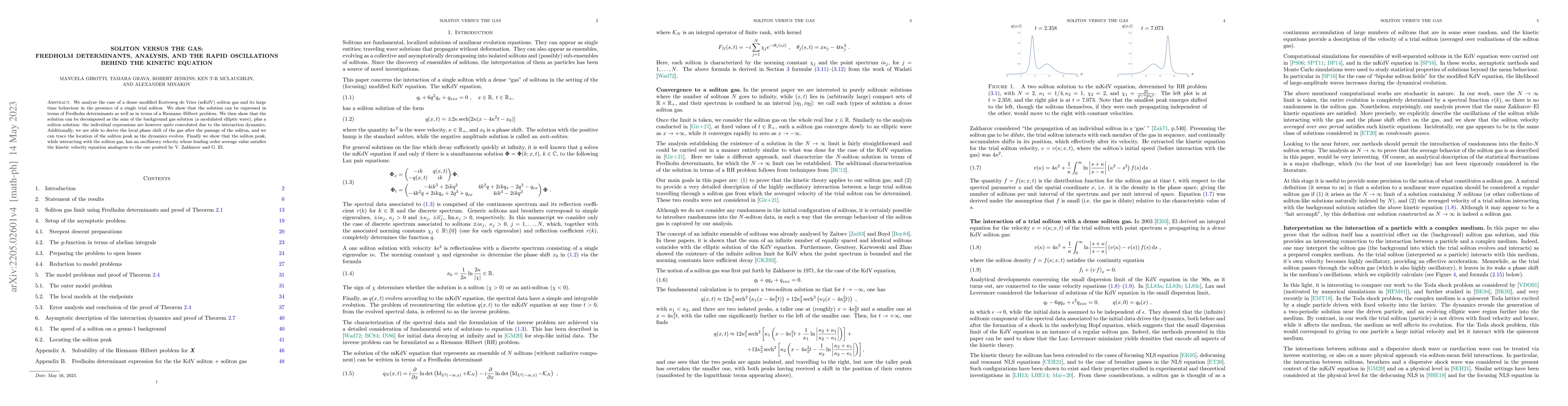 Thumbnail for Soliton versus the gas: Fredholm determinants, analysis, and the rapid
  oscillations behind the kinetic equation