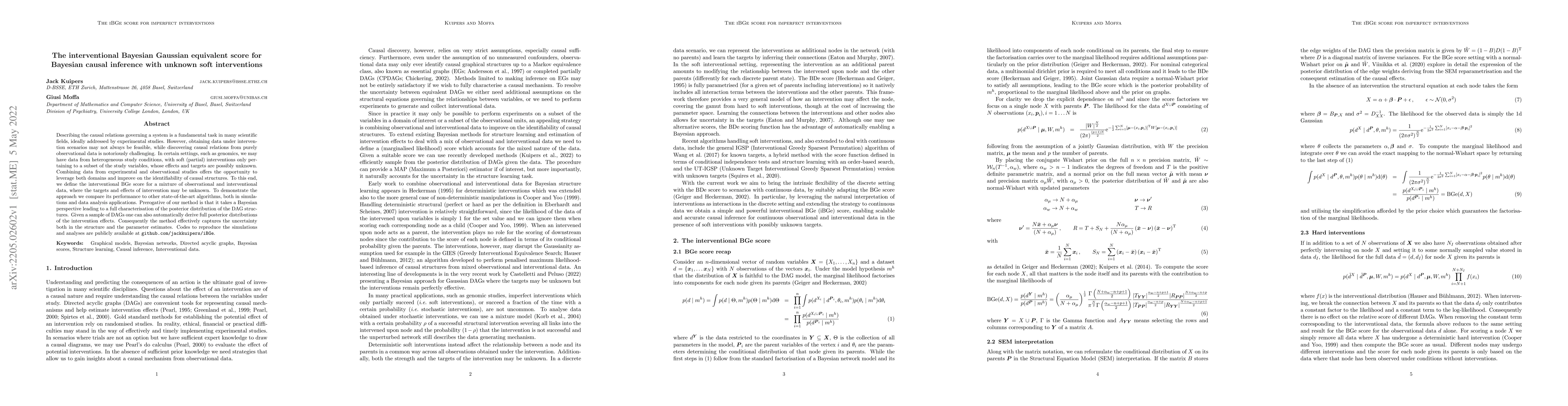 Thumbnail for The interventional Bayesian Gaussian equivalent score for Bayesian
  causal inference with unknown soft interventions