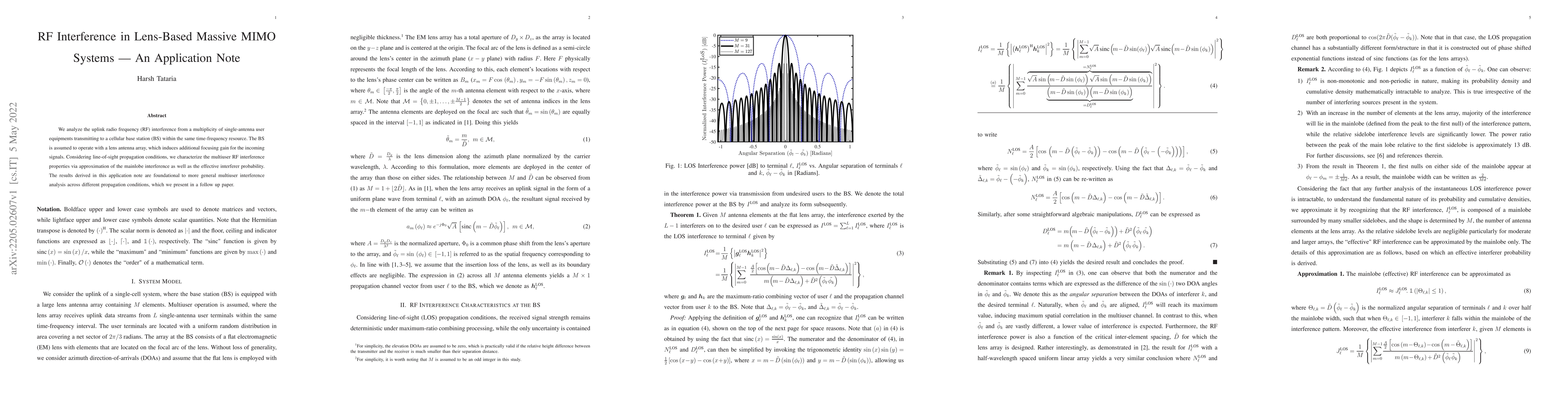 Thumbnail for RF Interference in Lens-Based Massive MIMO Systems -- An Application
  Note