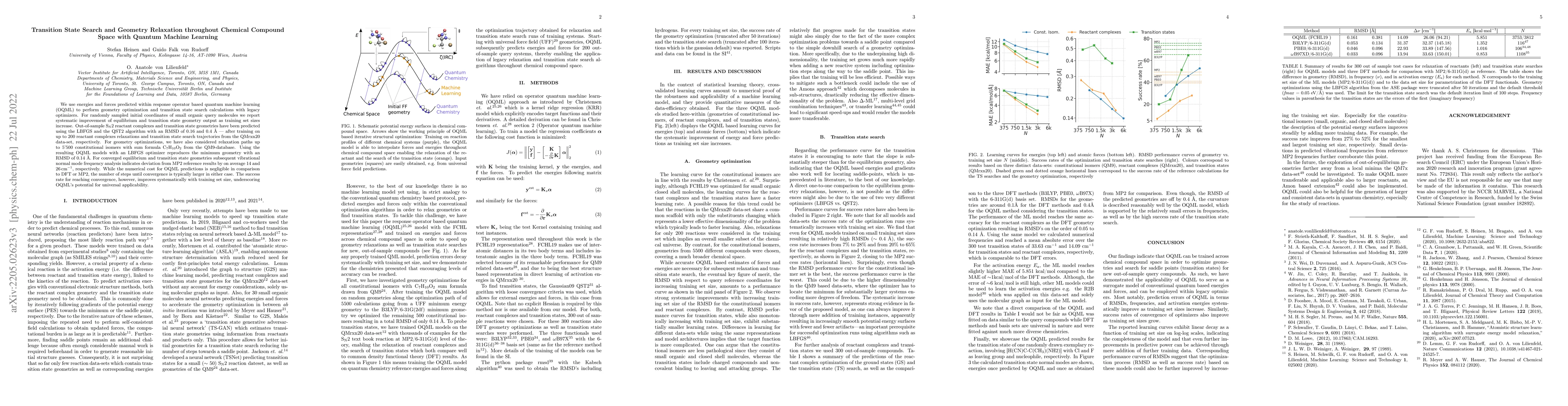 Thumbnail for Geometry Relaxation and Transition State Search throughout Chemical
  Compound Space with Quantum Machine Learning