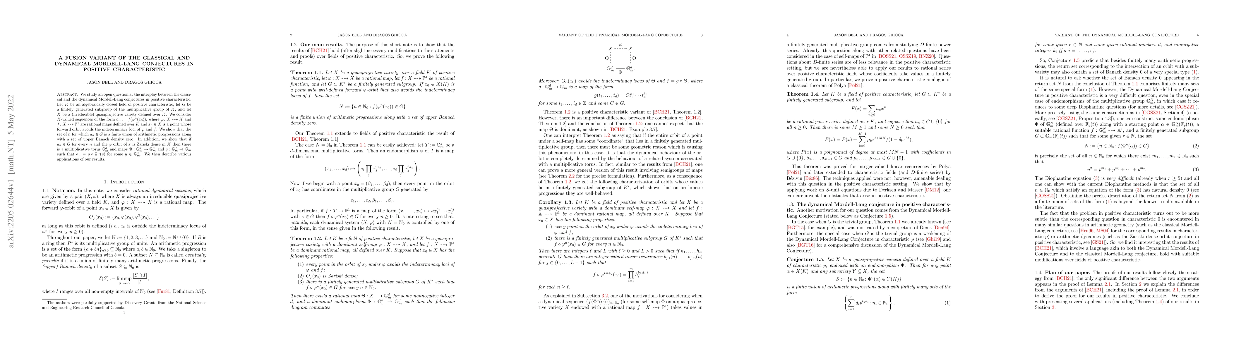 Thumbnail for A fusion variant of the classical and dynamical Mordell-Lang conjectures
  in positive characteristic