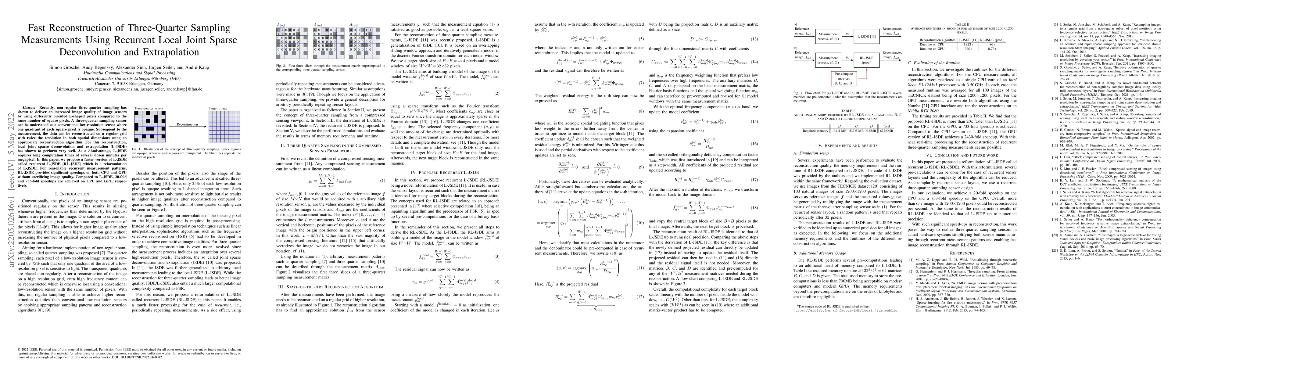 Thumbnail for Fast Reconstruction of Three-Quarter Sampling Measurements Using
  Recurrent Local Joint Sparse Deconvolution and Extrapolation
