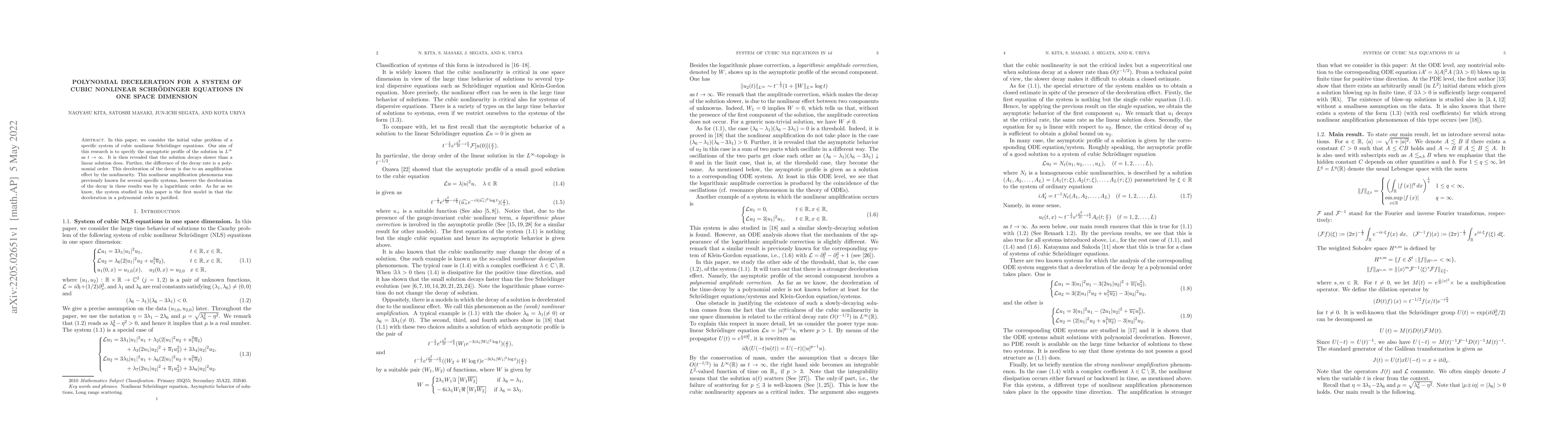 Thumbnail for Polynomial deceleration for a system of cubic nonlinear Schr\"{o}dinger
  equations in one space dimension