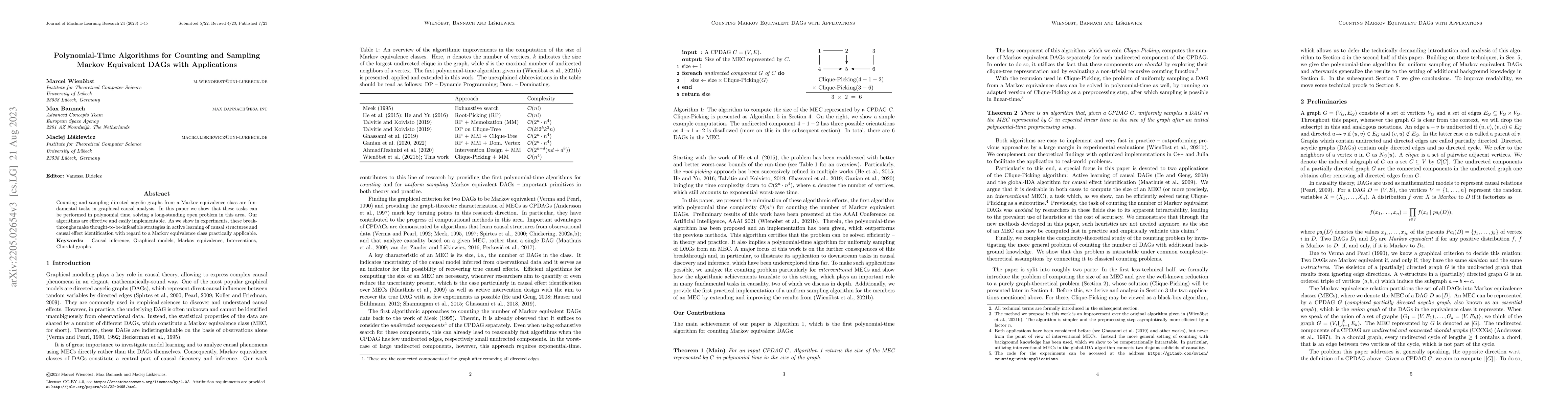 Thumbnail for Polynomial-Time Algorithms for Counting and Sampling Markov Equivalent
  DAGs with Applications