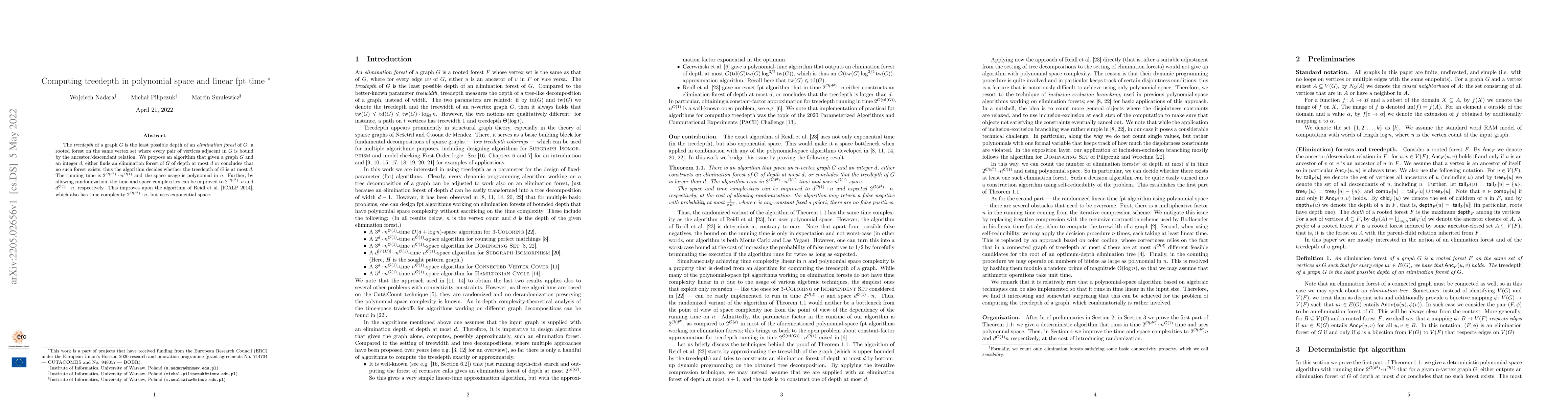 Thumbnail for Computing treedepth in polynomial space and linear fpt time