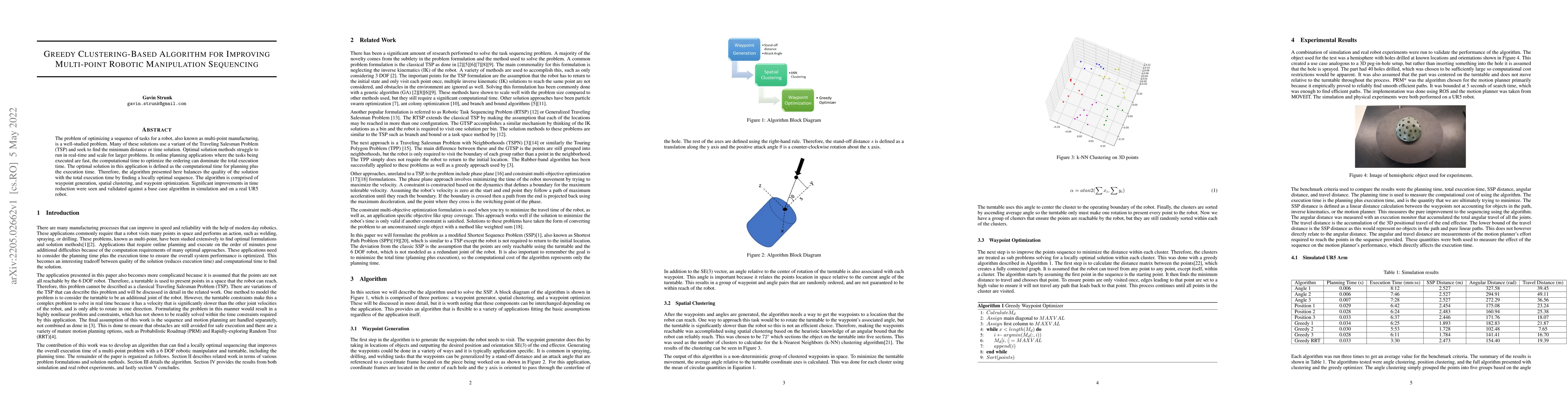 Thumbnail for Greedy Clustering-Based Algorithm for Improving Multi-point Robotic
  Manipulation Sequencing