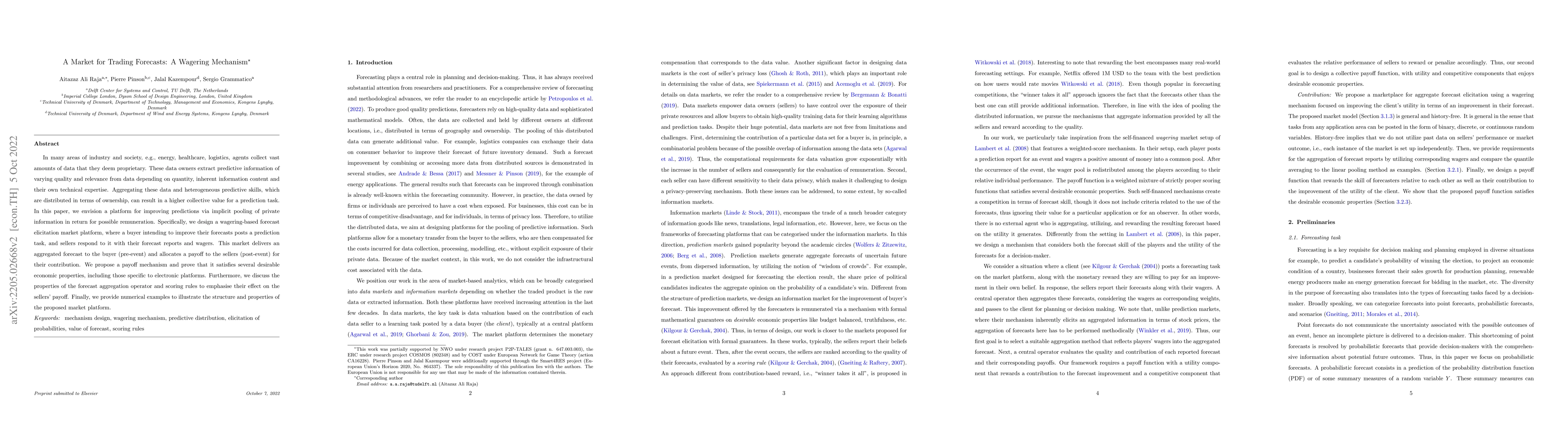 Thumbnail for A Market for Trading Forecasts: A Wagering Mechanism