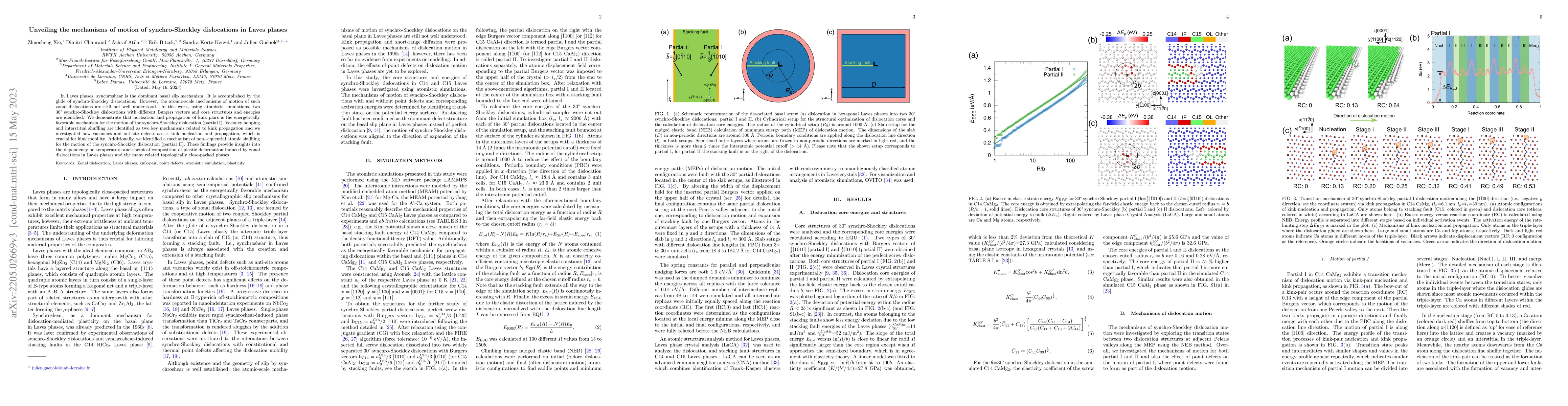 Thumbnail for Unveiling the mechanisms of motion of synchro-Shockley dislocations in
  Laves phases