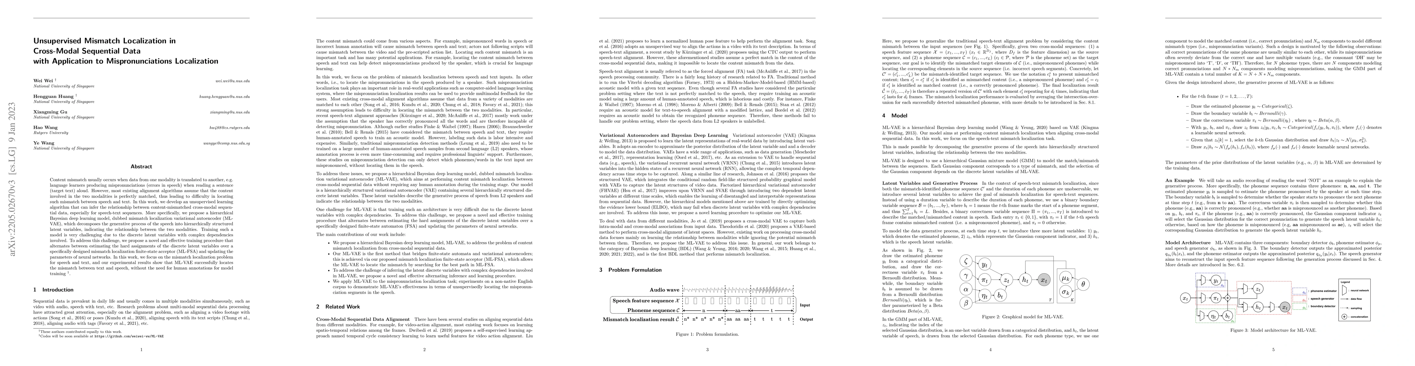 Thumbnail for Unsupervised Mismatch Localization in Cross-Modal Sequential Data with
  Application to Mispronunciations Localization