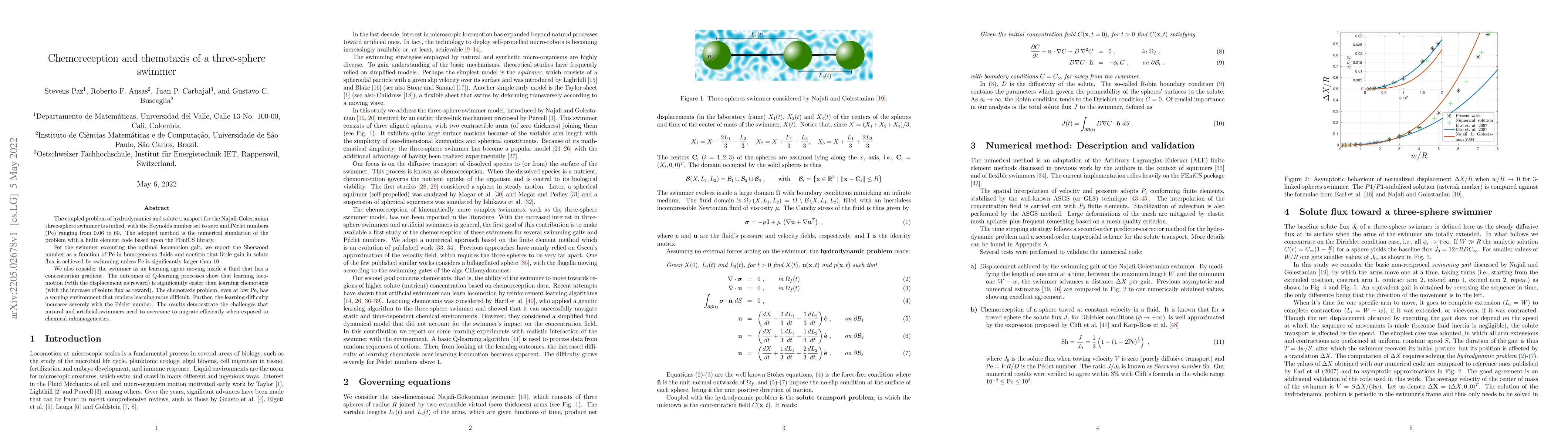 Thumbnail for Chemoreception and chemotaxis of a three-sphere swimmer