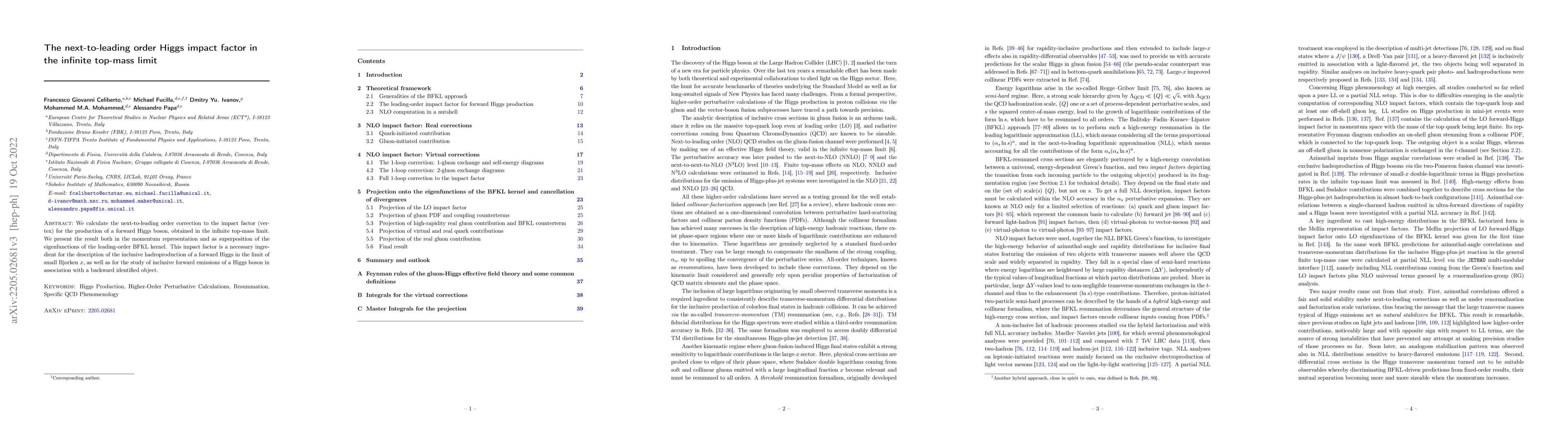 Thumbnail for The next-to-leading order Higgs impact factor in the infinite top-mass
  limit