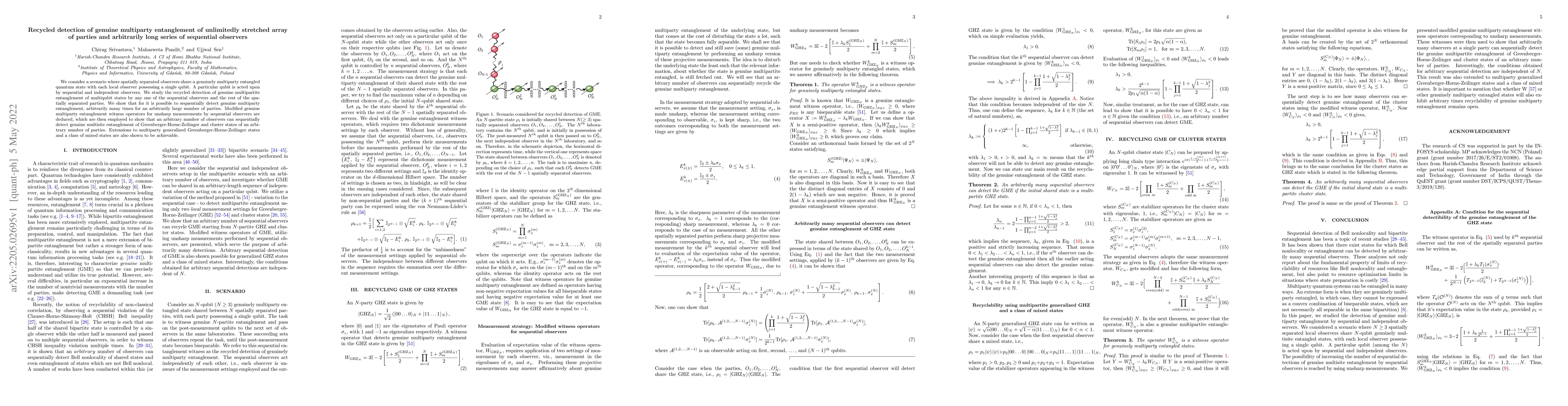 Thumbnail for Recycled detection of genuine multiparty entanglement of unlimitedly
  stretched array of parties and arbitrarily long series of sequential
  observers