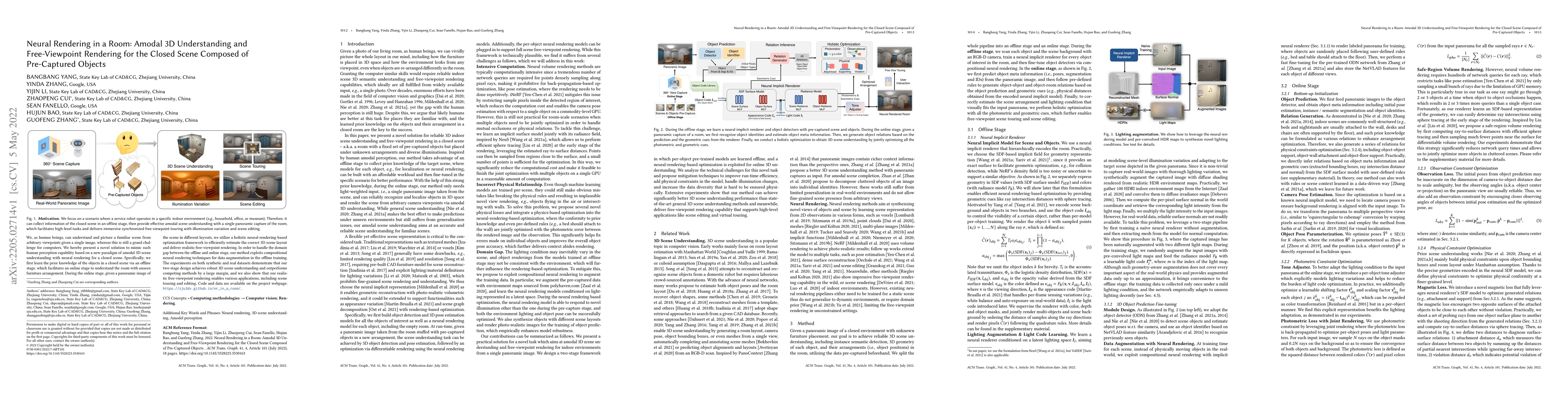 Thumbnail for Neural Rendering in a Room: Amodal 3D Understanding and Free-Viewpoint
  Rendering for the Closed Scene Composed of Pre-Captured Objects