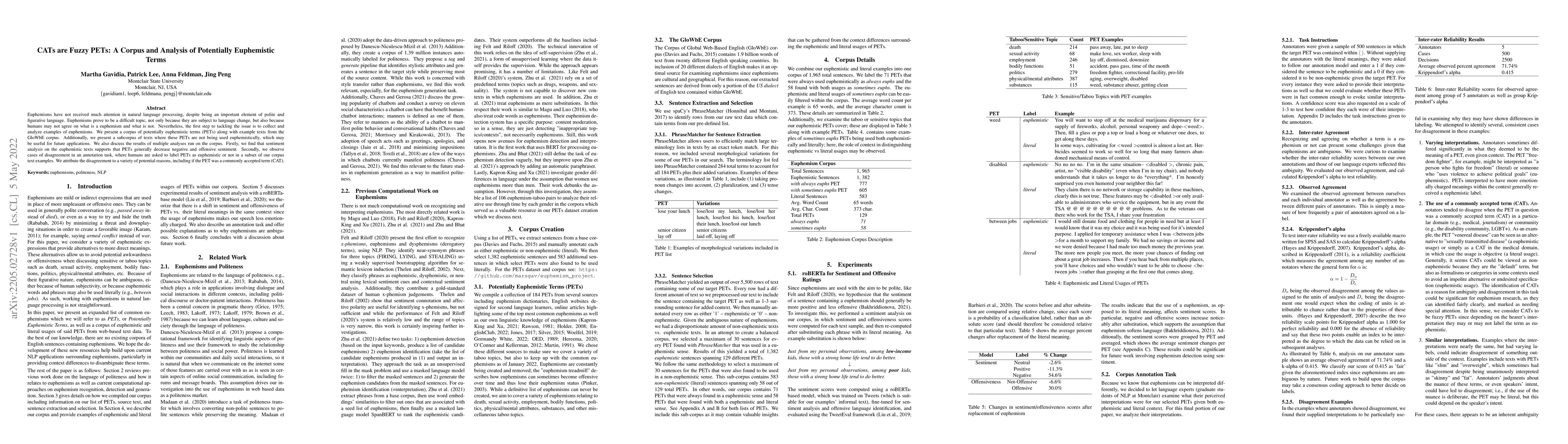 Thumbnail for CATs are Fuzzy PETs: A Corpus and Analysis of Potentially Euphemistic
  Terms