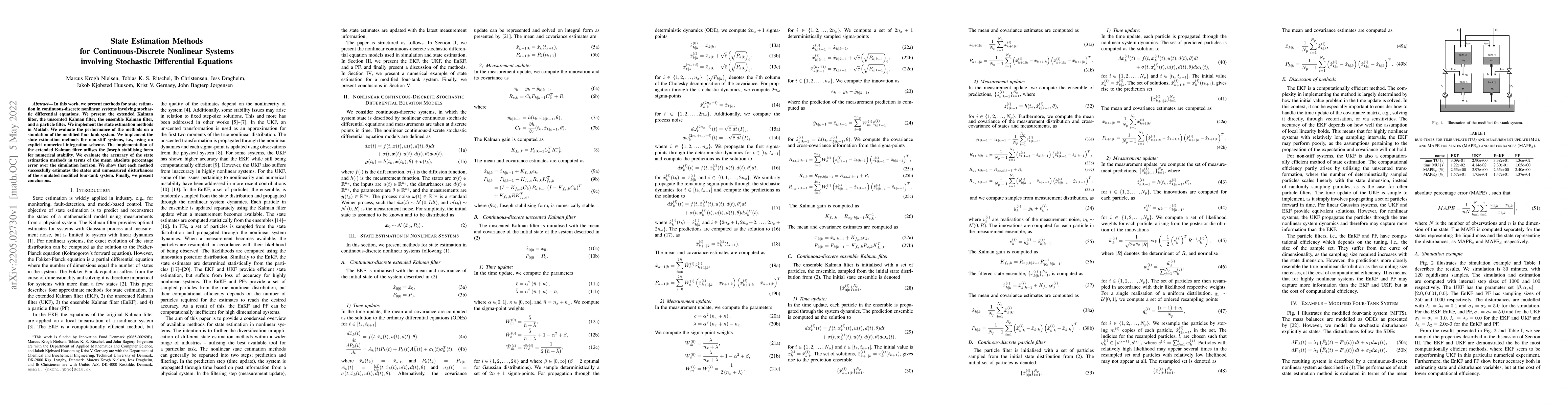 Thumbnail for State Estimation Methods for Continuous-Discrete Nonlinear Systems
  involving Stochastic Differential Equations