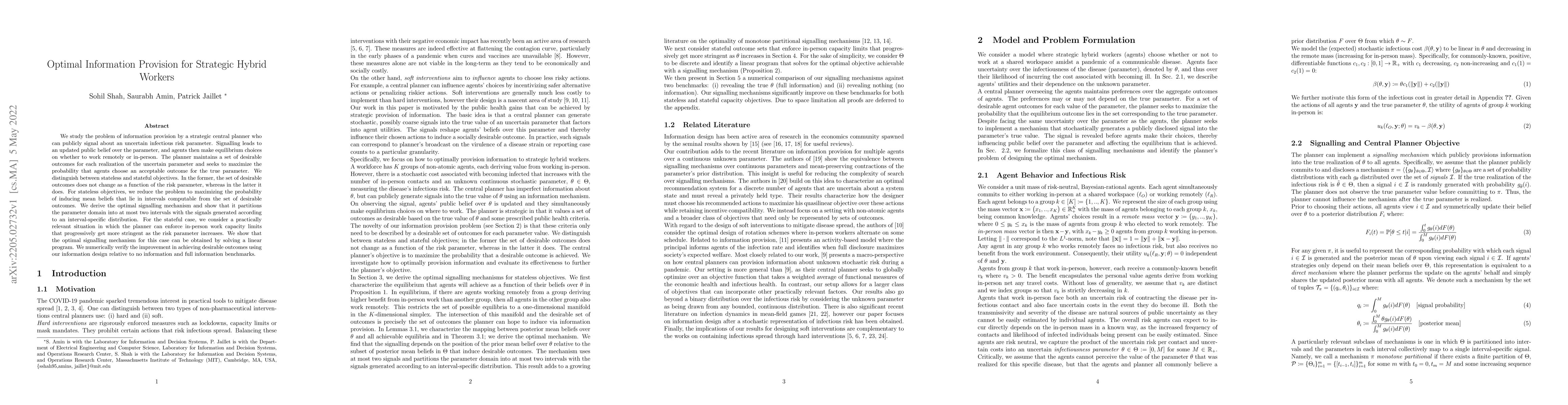 Thumbnail for Optimal Information Provision for Strategic Hybrid Workers