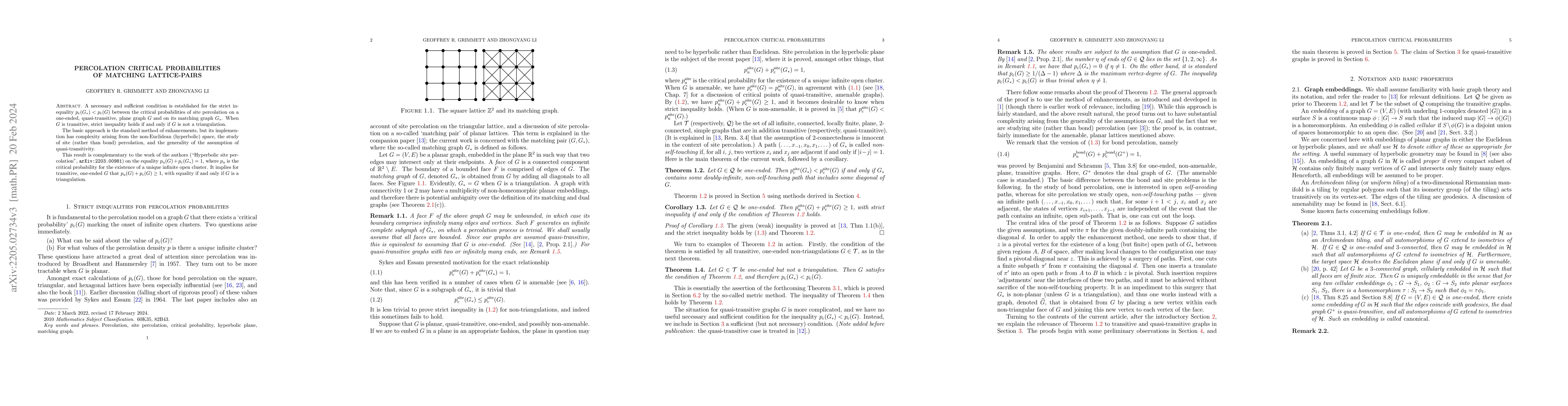 Thumbnail for Percolation critical probabilities of matching lattice-pairs