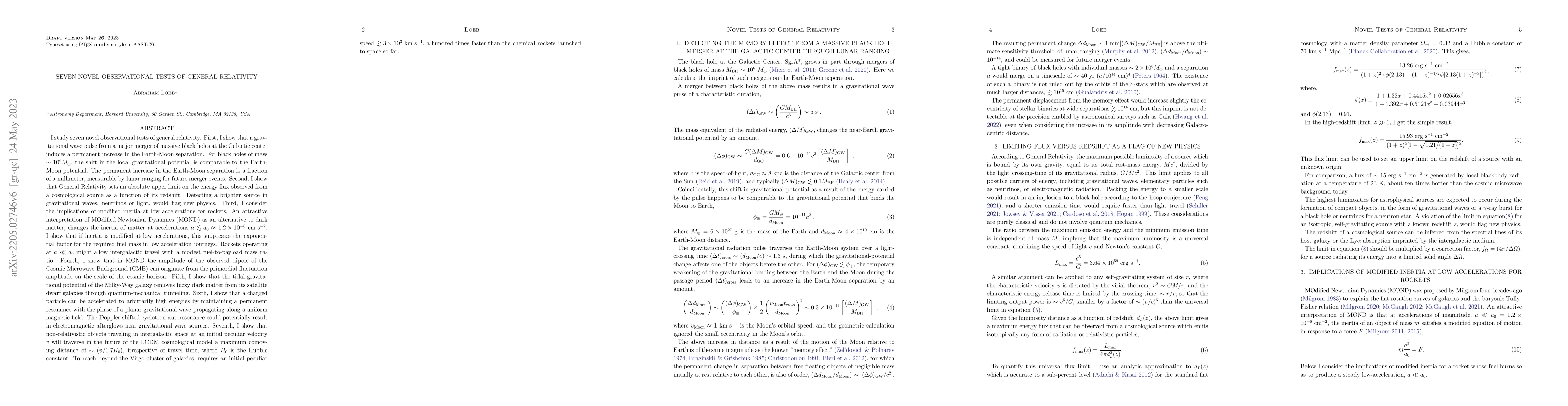 Thumbnail for Seven Novel Observational Tests of General Relativity