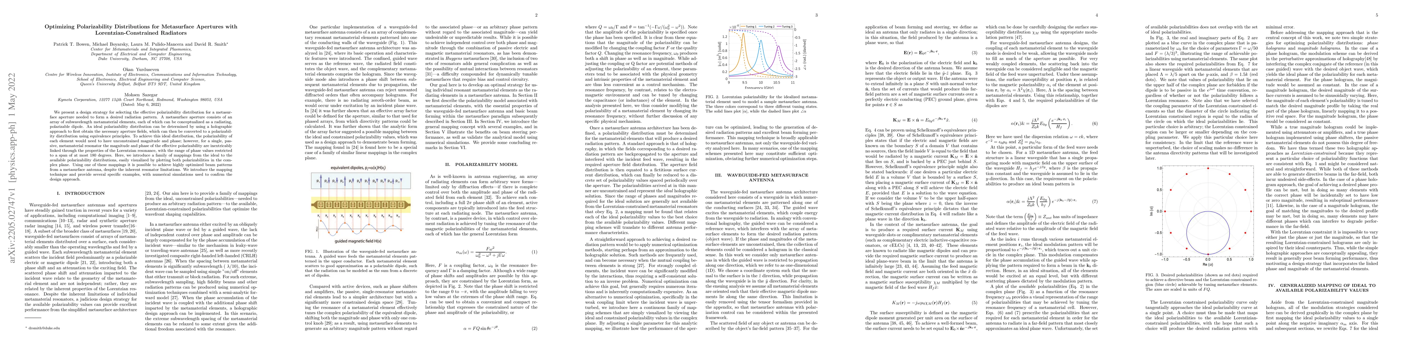 Thumbnail for Optimizing Polarizability Distributions for Metasurface Apertures with
  Lorentzian-Constrained Radiators
