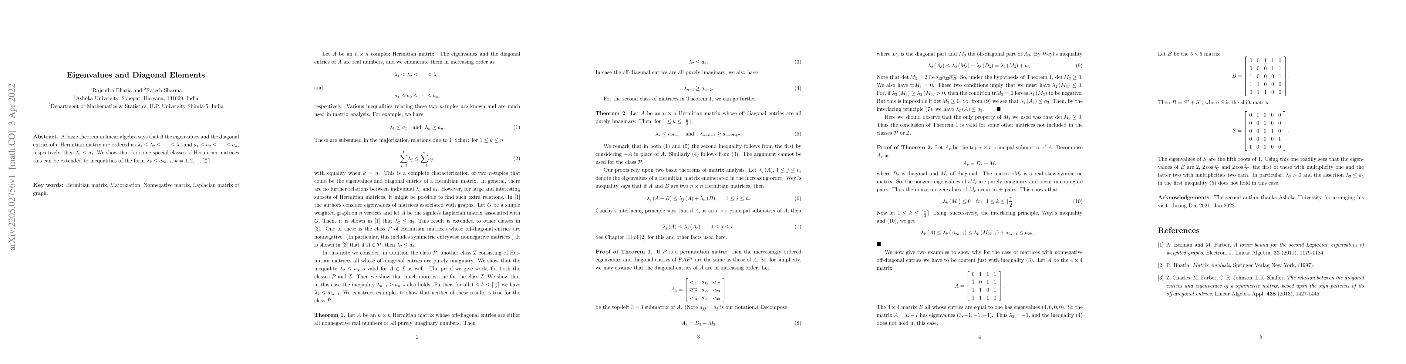 Thumbnail for Eigenvalues and Diagonal Elements