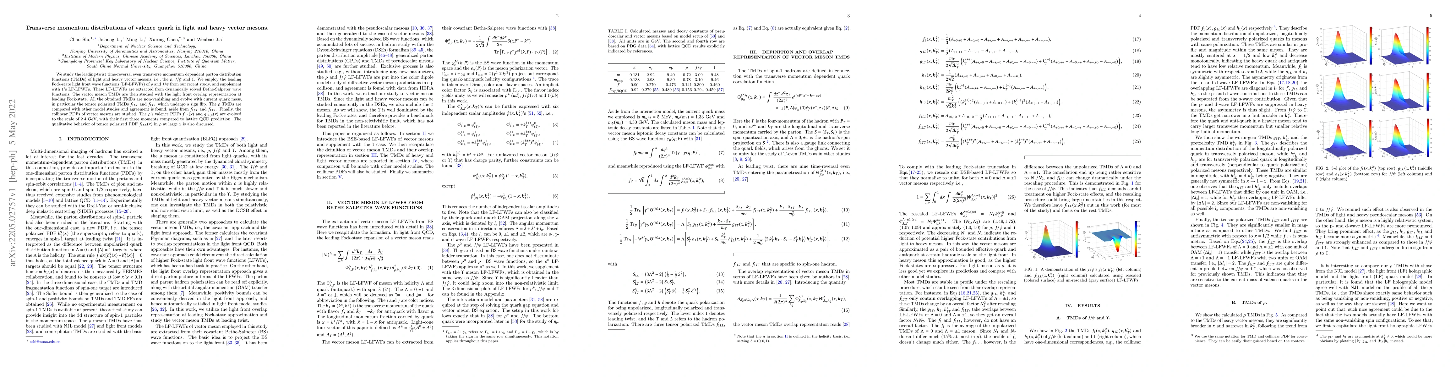 Thumbnail for Transverse momentum distributions of valence quark in light and heavy
  vector mesons