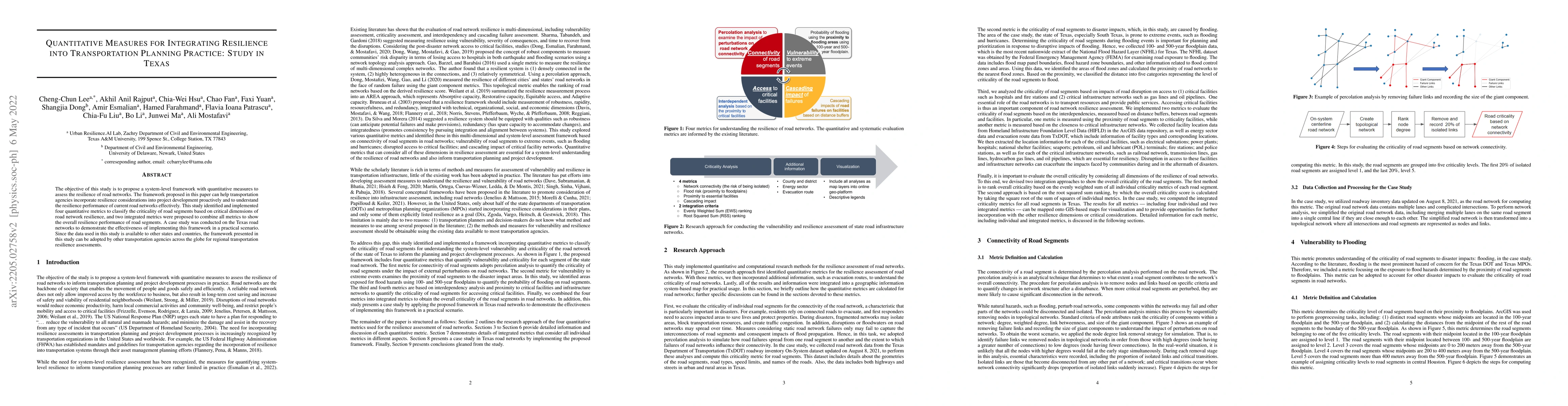 Thumbnail for Quantitative Measures for Integrating Resilience into Transportation
  Planning Practice: Study in Texas