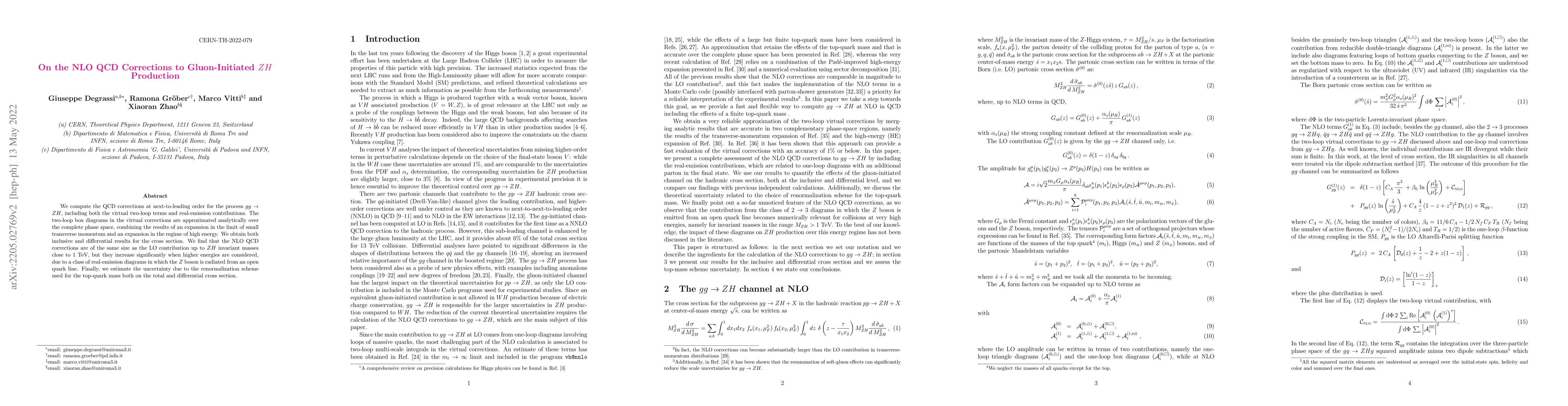Thumbnail for On the NLO QCD Corrections to Gluon-Initiated ZH Production