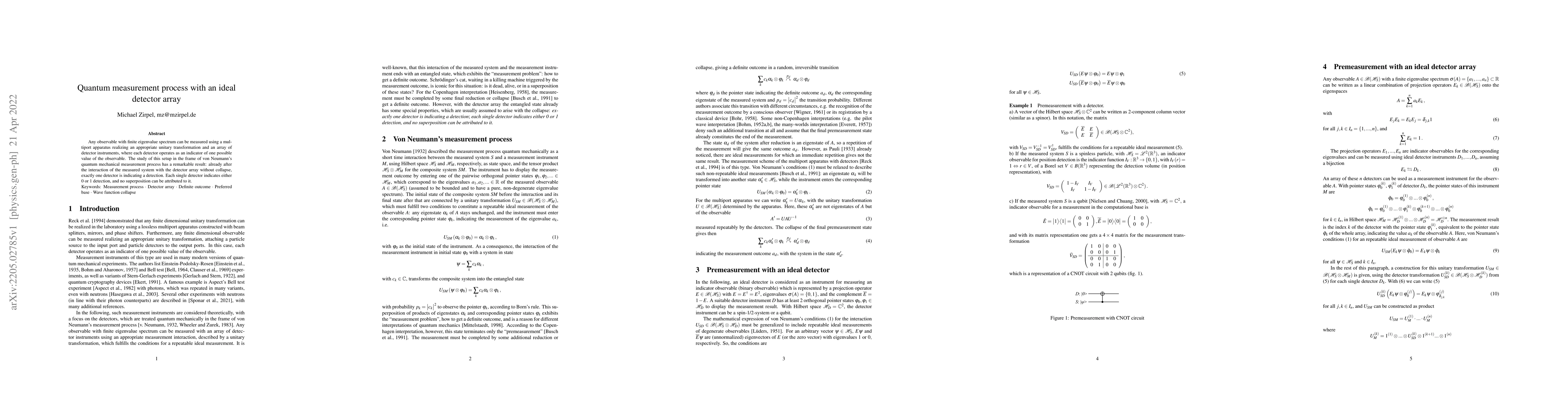 Thumbnail for Quantum measurement process with an ideal detector array