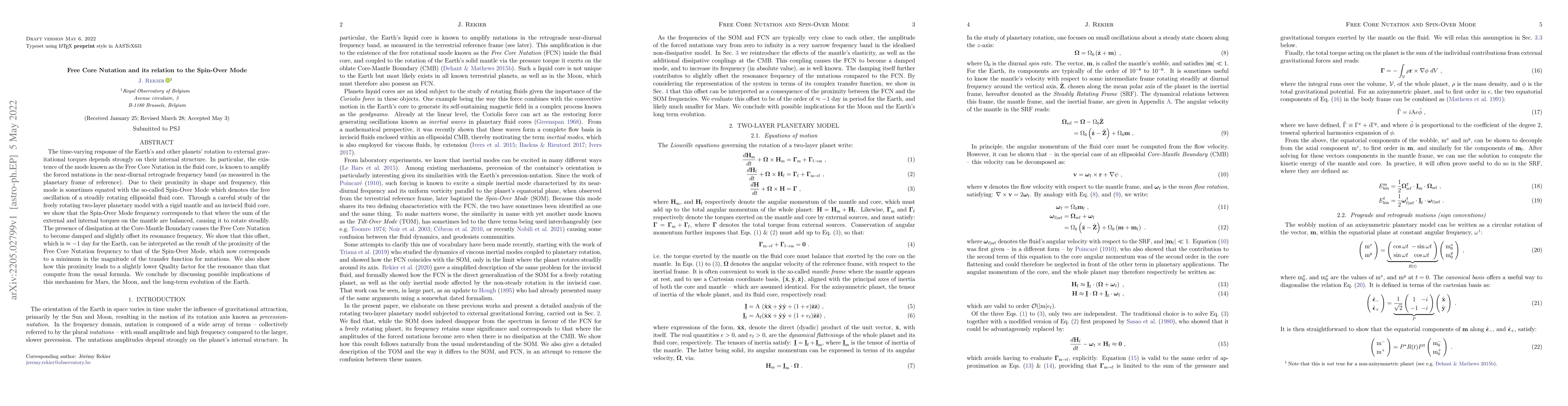 Thumbnail for Free Core Nutation and its relation to the Spin-Over Mode