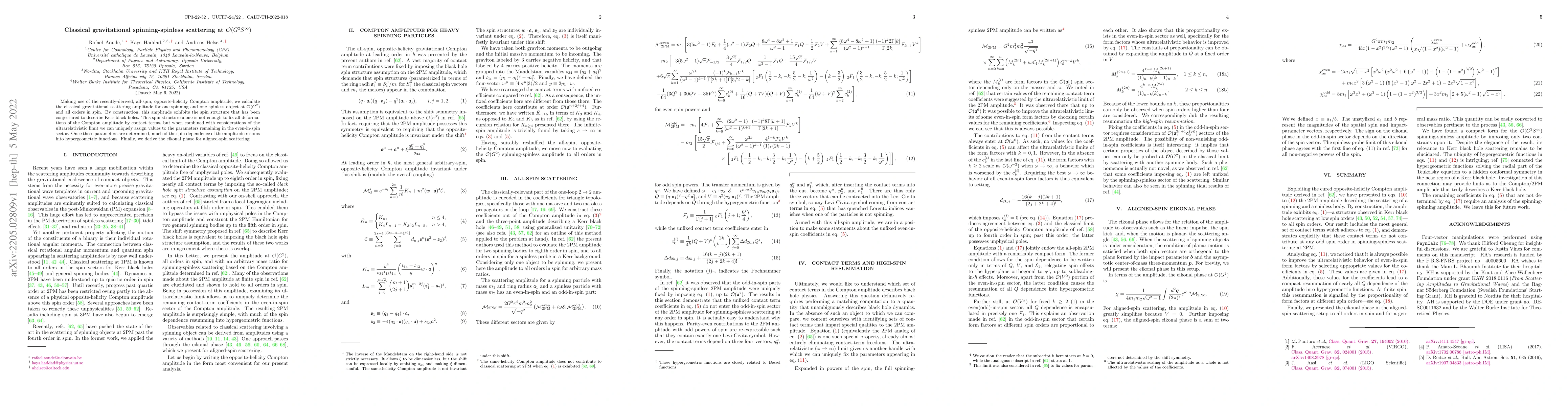 Thumbnail for Classical gravitational spinning-spinless scattering at
  $\mathcal{O}(G^{2} S^{\infty})$