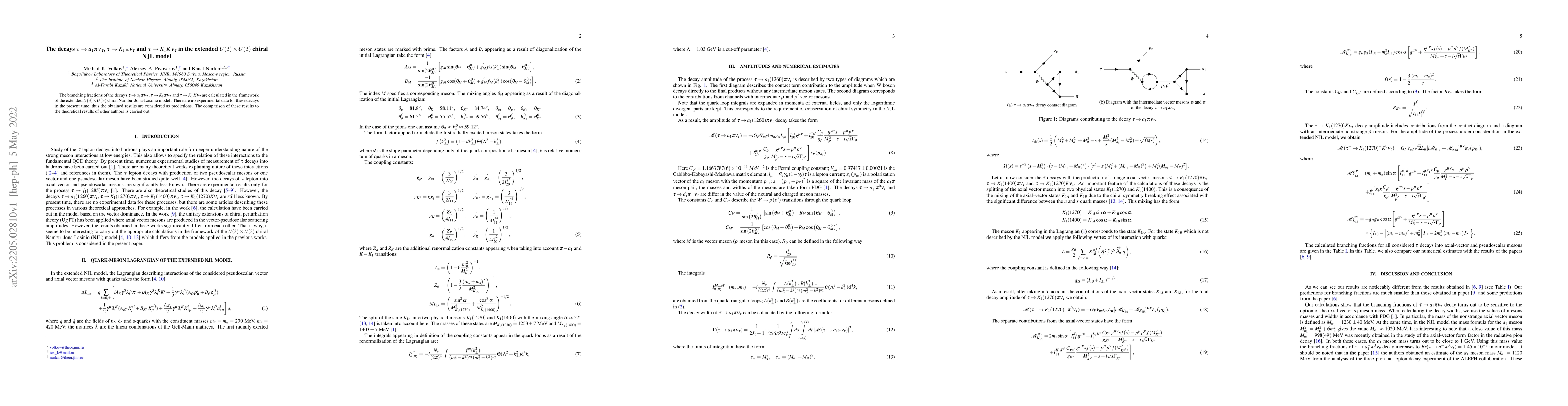 Thumbnail for The decays $\tau \to a_{1} \pi \nu_\tau$, $\tau \to K_{1} \pi \nu_\tau$
  and $\tau \to K_{1} K \nu_\tau$ in the extended $U(3)\times U(3)$ chiral NJL
  model