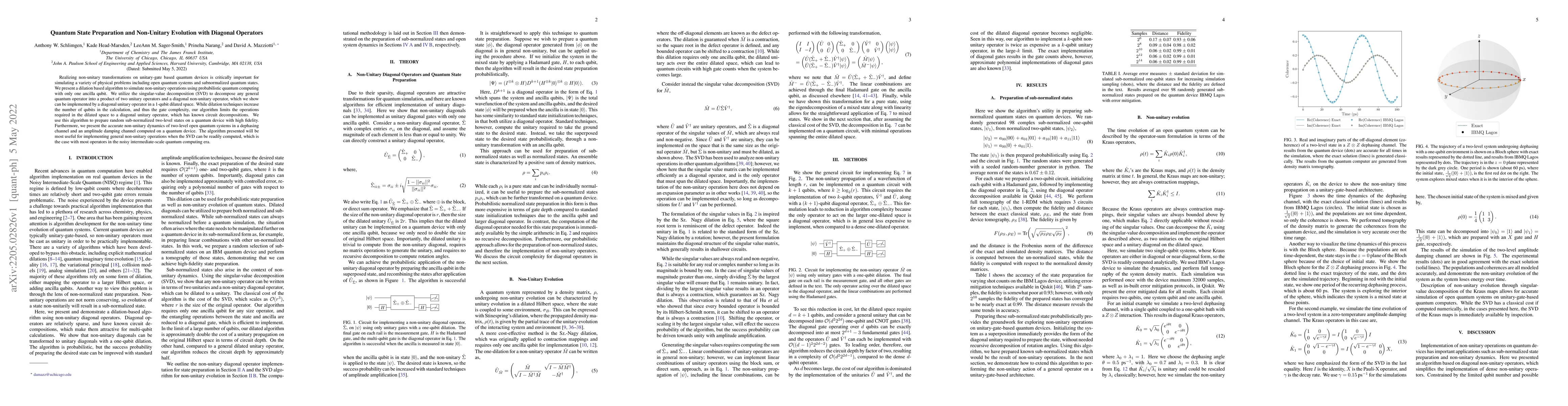 Thumbnail for Quantum State Preparation and Non-Unitary Evolution with Diagonal
  Operators