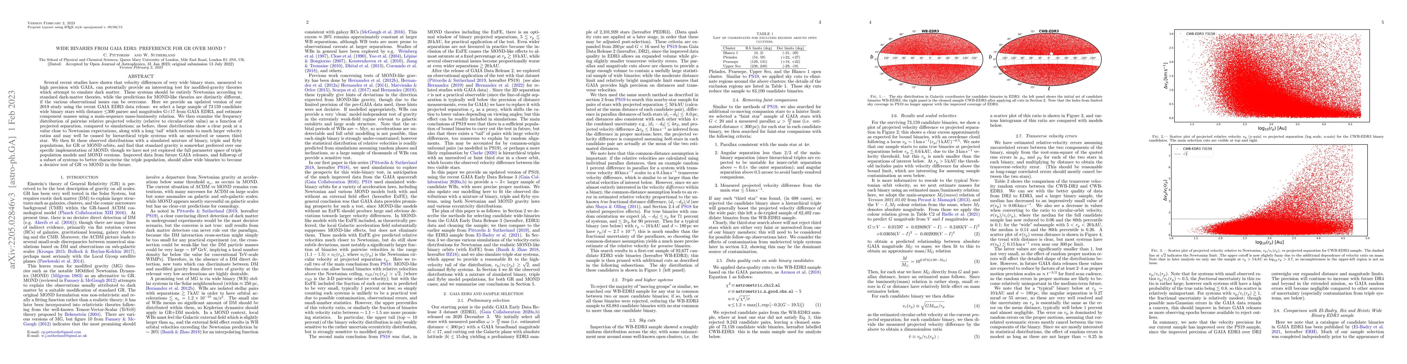 Thumbnail for Wide Binaries from GAIA EDR3: preference for GR over MOND ?