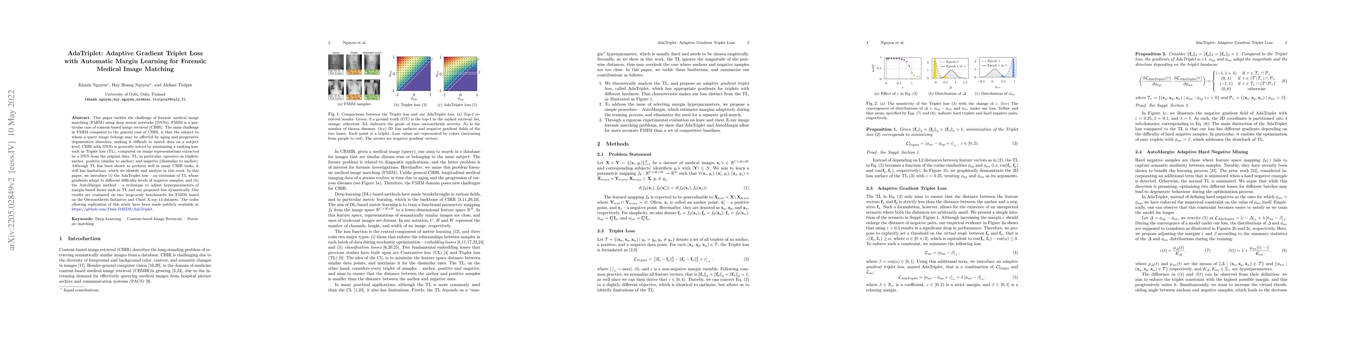 Thumbnail for AdaTriplet: Adaptive Gradient Triplet Loss with Automatic Margin
  Learning for Forensic Medical Image Matching