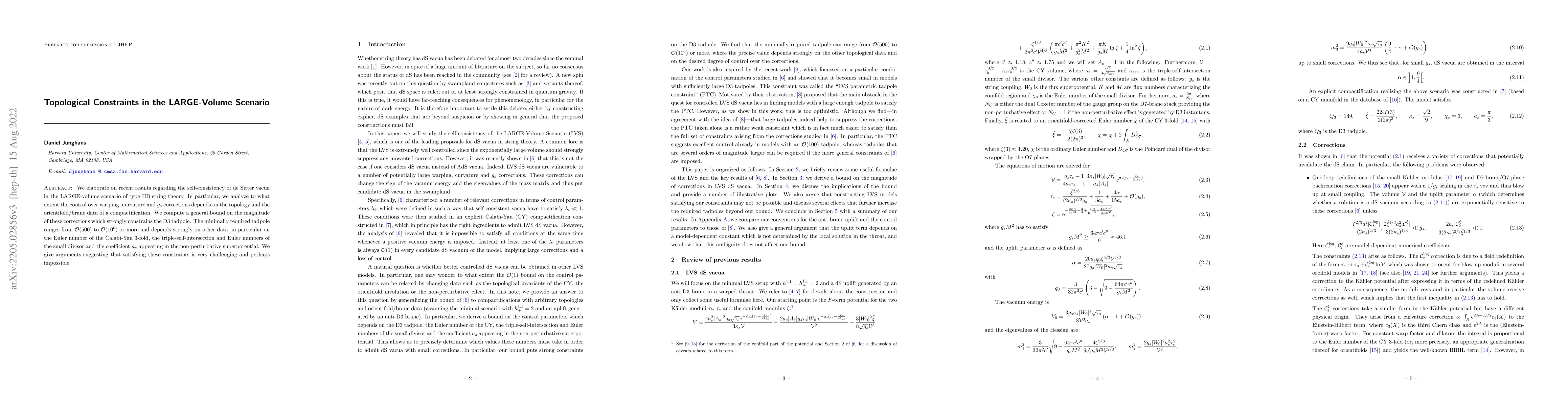 Thumbnail for Topological Constraints in the LARGE-Volume Scenario
