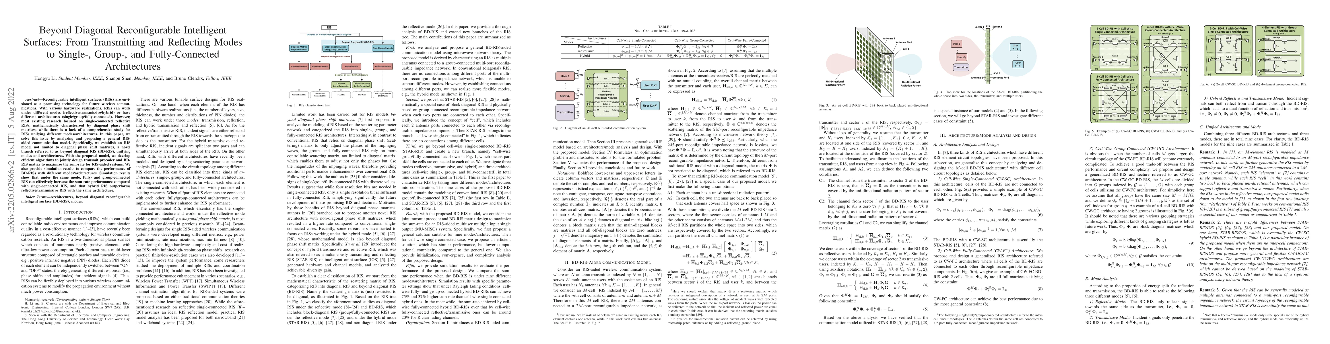 Thumbnail for Beyond Diagonal Reconfigurable Intelligent Surfaces: From Transmitting
  and Reflecting Modes to Single-, Group-, and Fully-Connected Architectures
