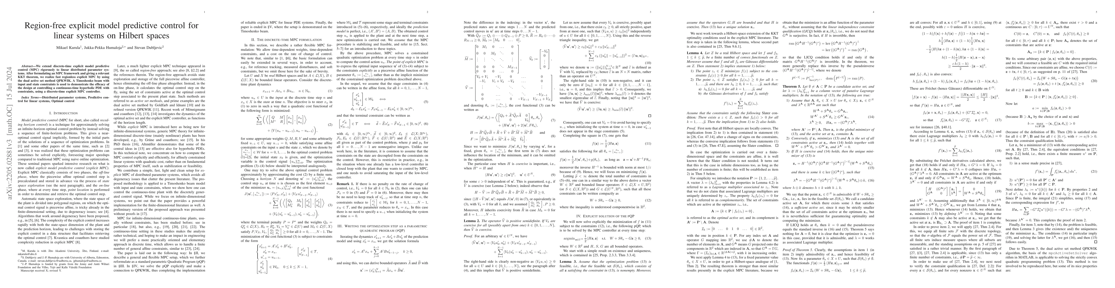 Thumbnail for Region-free explicit model predictive control for linear systems on
  Hilbert spaces