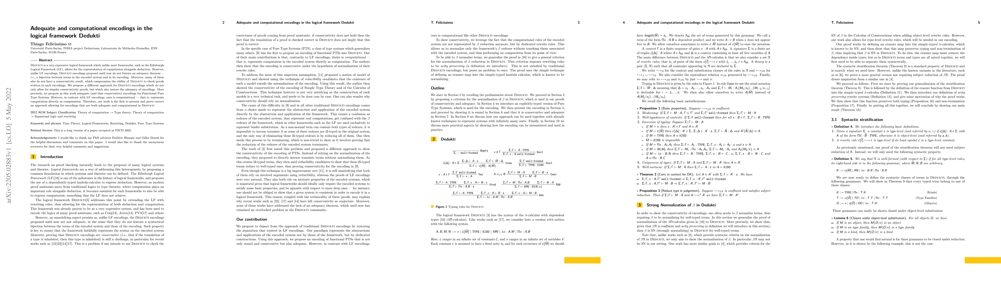 Thumbnail for Adequate and computational encodings in the logical framework Dedukti