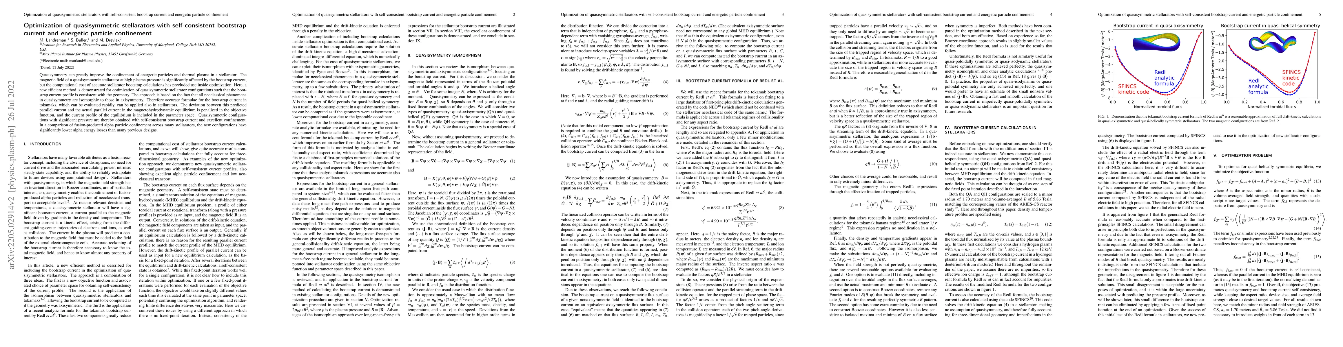 Thumbnail for Optimization of quasisymmetric stellarators with self-consistent
  bootstrap current and energetic particle confinement