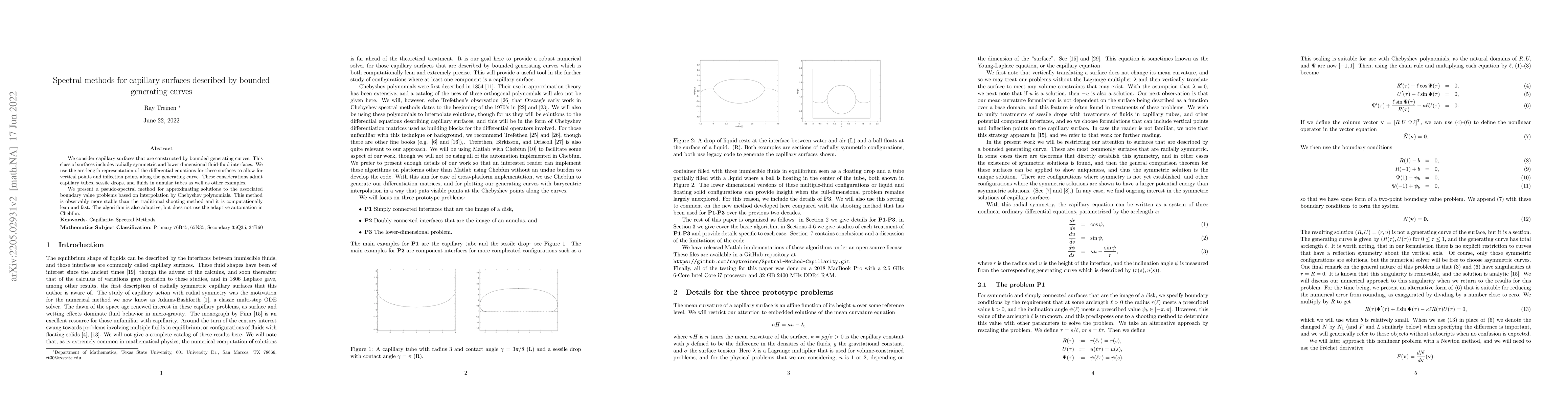 Thumbnail for Spectral Methods for capillary surfaces described by bounded generating
  curves