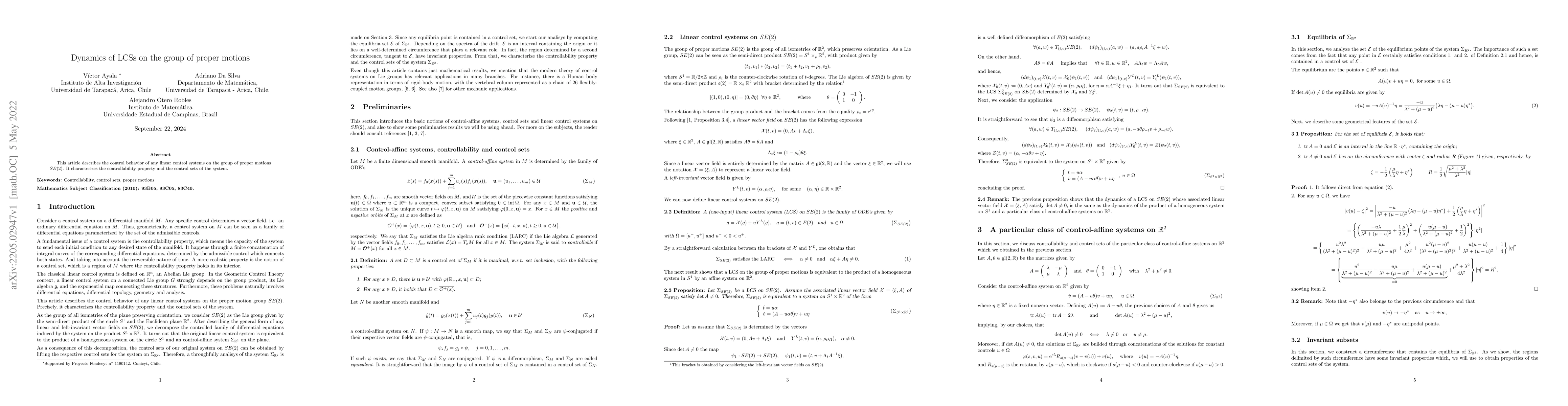 Thumbnail for Dynamics of LCSs on the group of proper motions