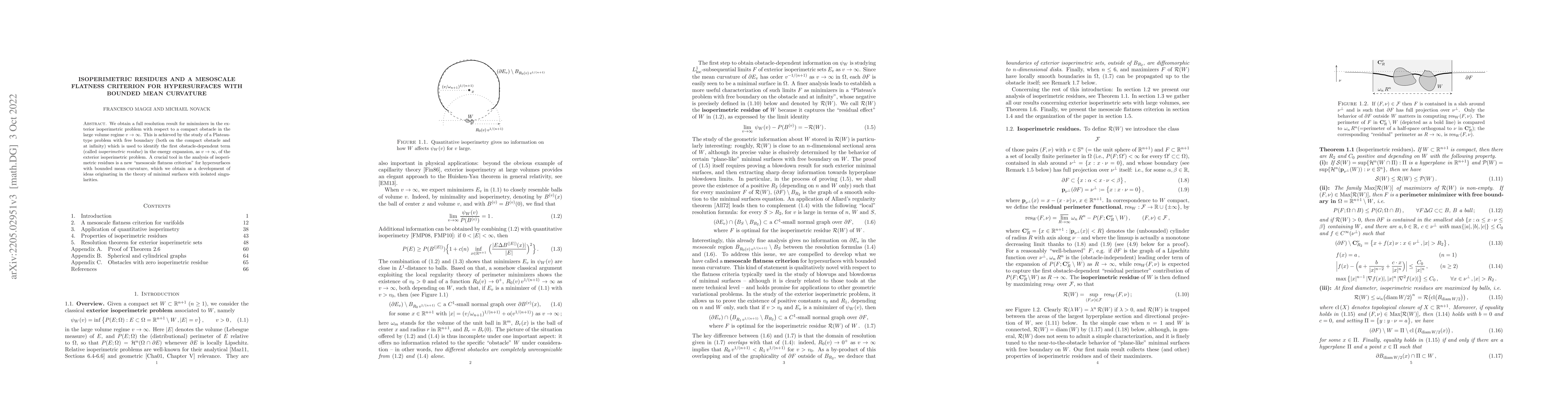 Thumbnail for Isoperimetric residues and a mesoscale flatness criterion for
  hypersurfaces with bounded mean curvature