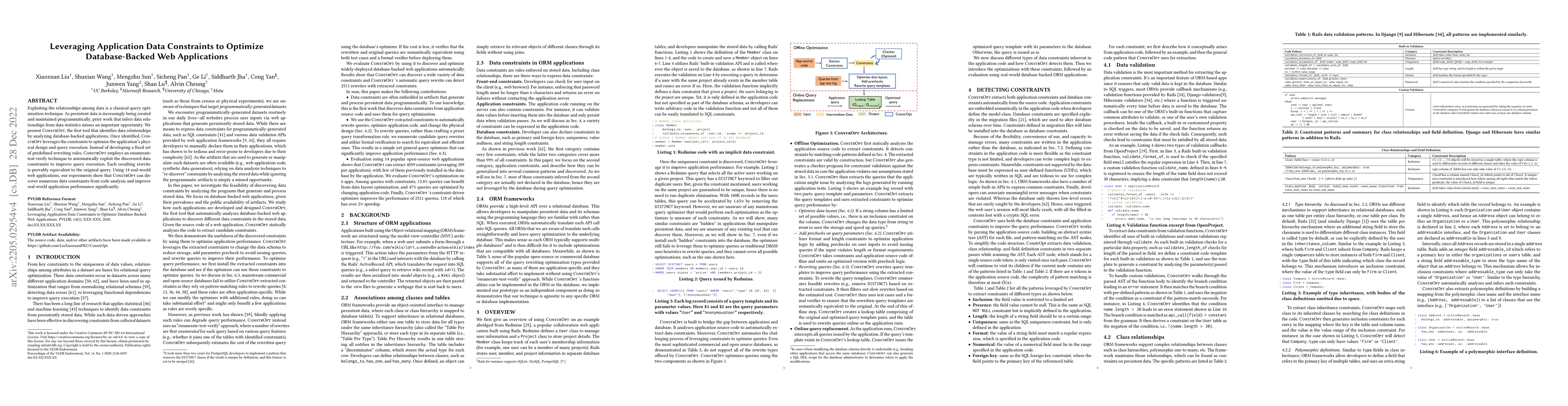Thumbnail for Leveraging Application Data Constraints to Optimize Database-Backed Web
  Applications