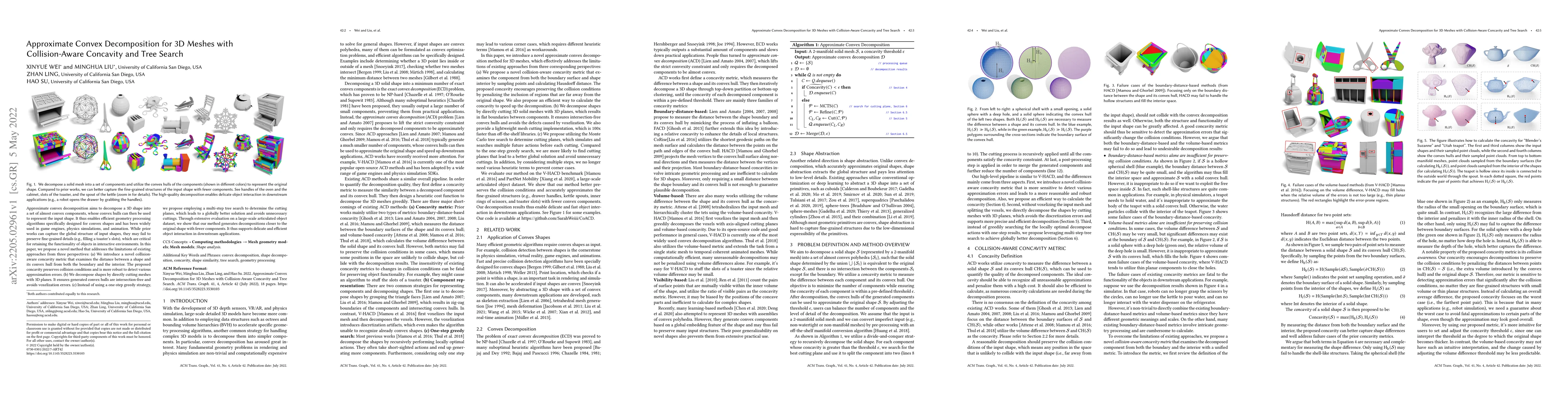 Thumbnail for Approximate Convex Decomposition for 3D Meshes with Collision-Aware
  Concavity and Tree Search