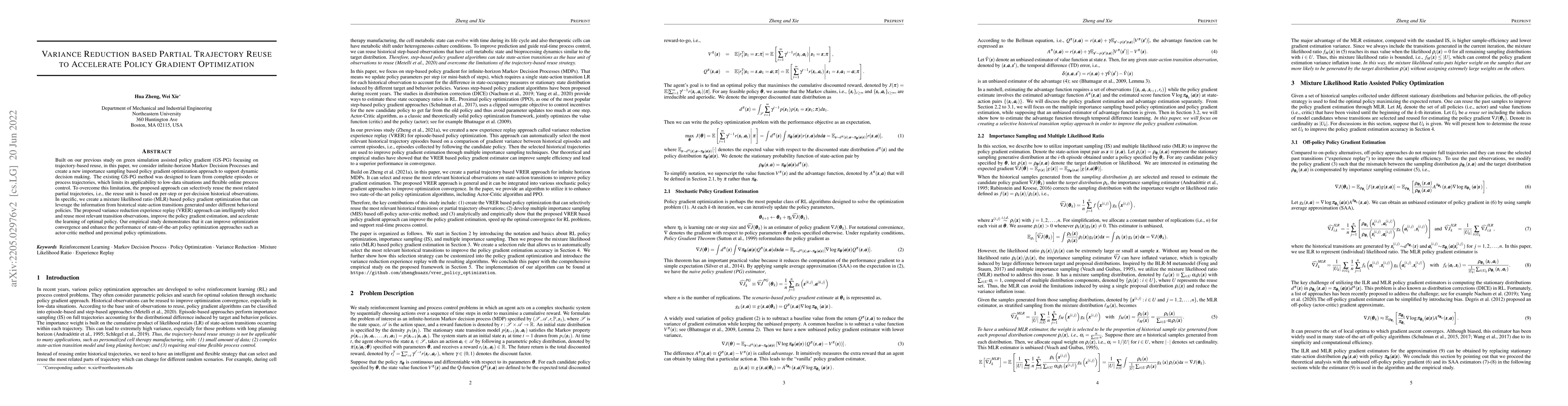 Thumbnail for Variance Reduction based Partial Trajectory Reuse to Accelerate Policy
  Gradient Optimization