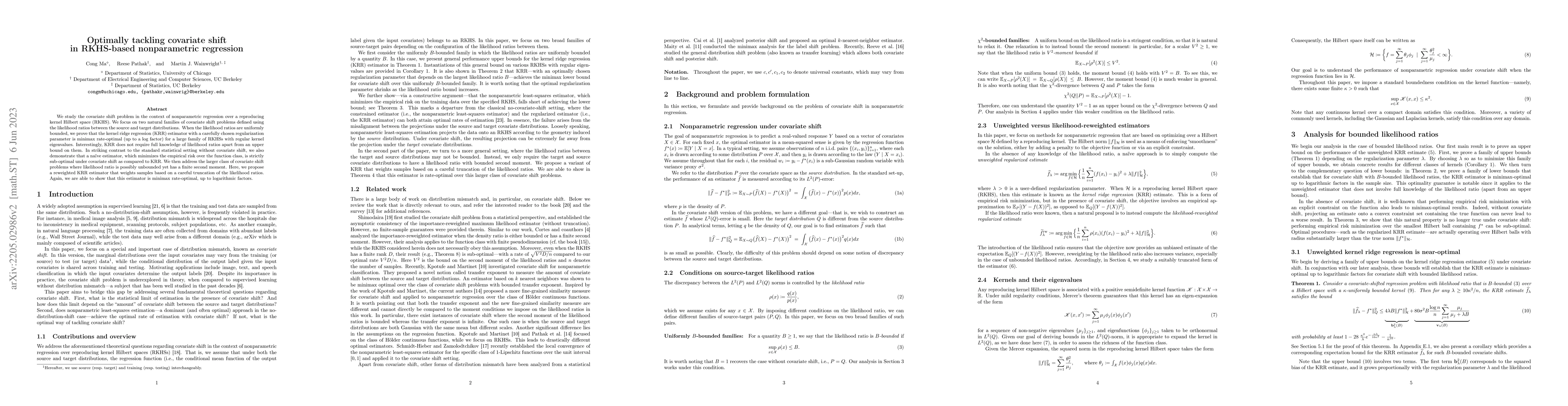 Thumbnail for Optimally tackling covariate shift in RKHS-based nonparametric
  regression