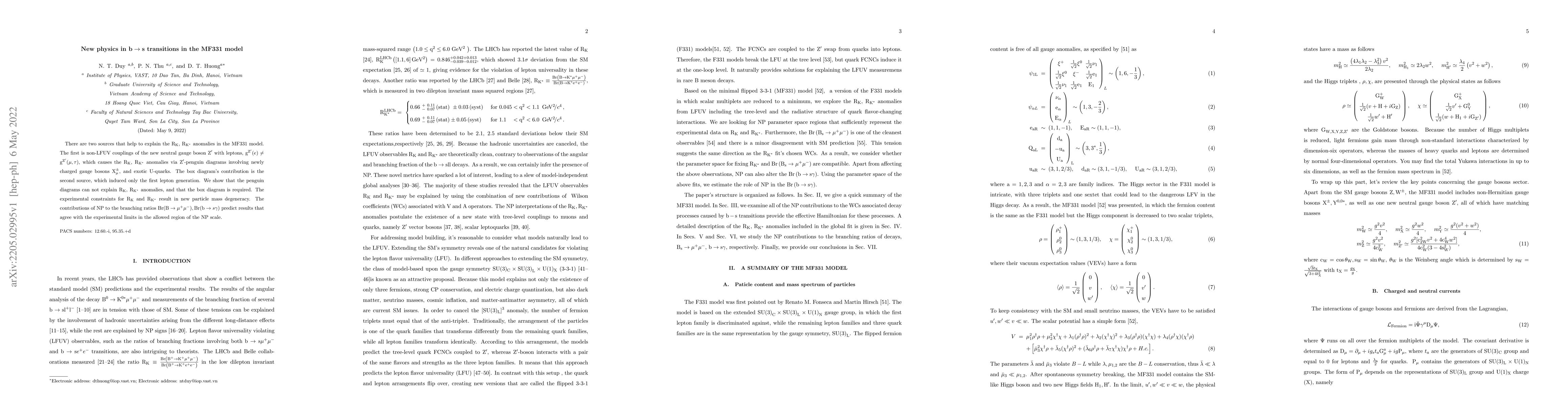 Thumbnail for New physics in $\text{b} \rightarrow \text{s}$ transitions in the MF331
  model