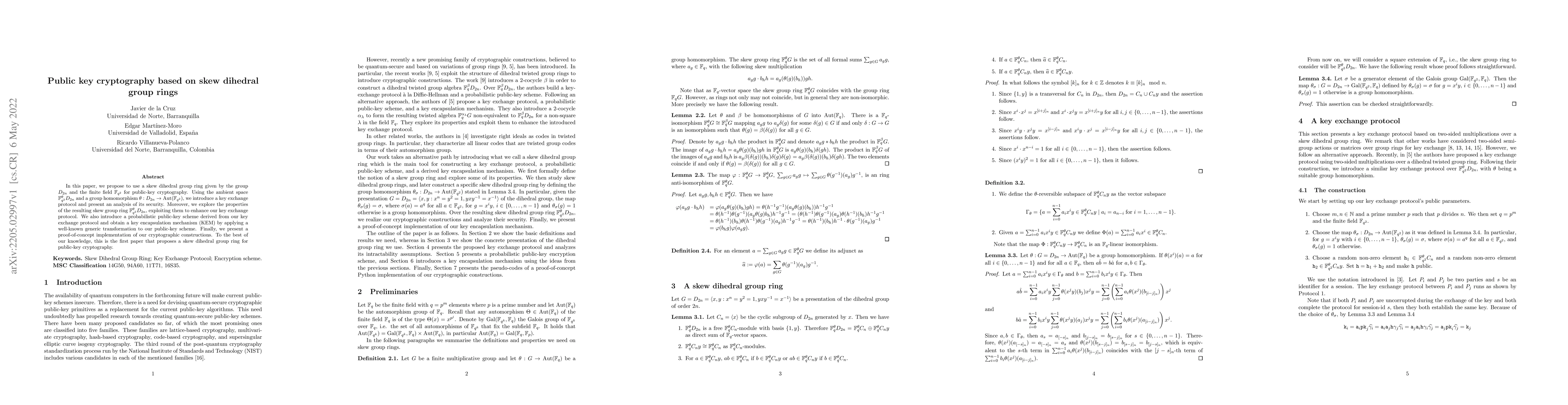 Thumbnail for Public key cryptography based on skew dihedral group rings