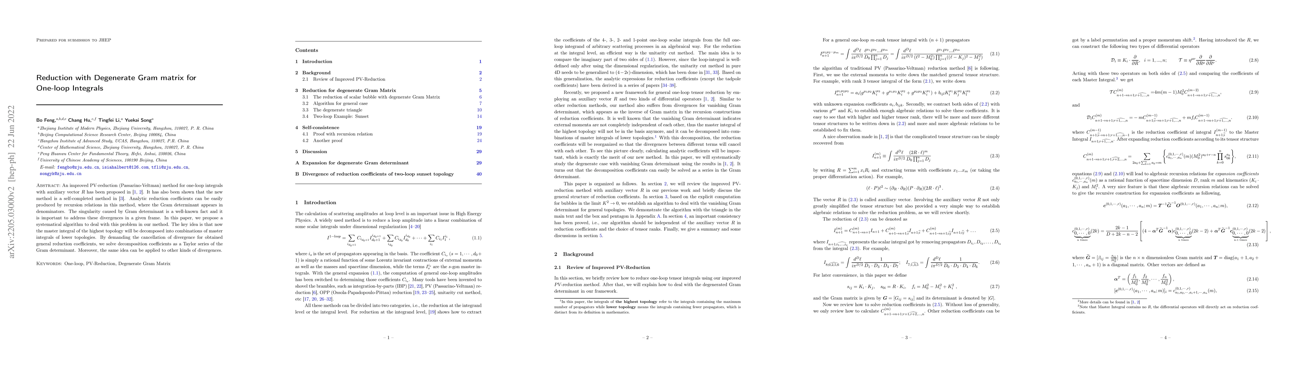 Thumbnail for Reduction with Degenerate Gram matrix for One-loop Integrals