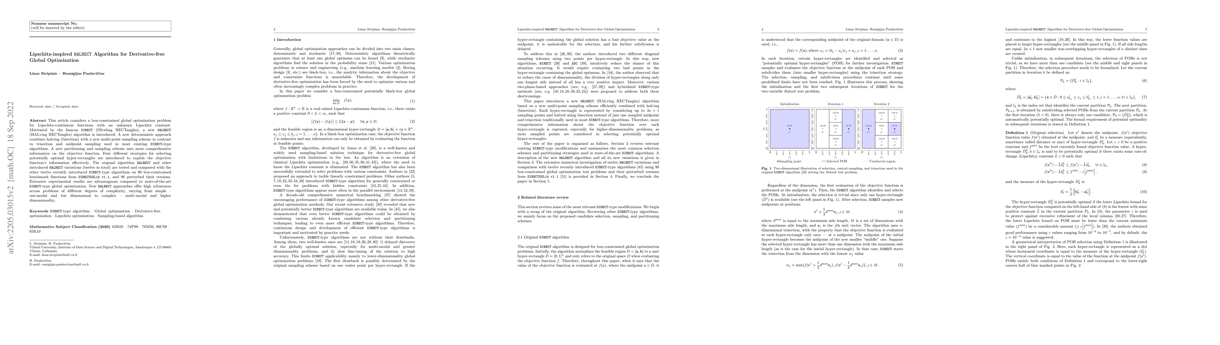 Thumbnail for Lipschitz-inspired HALRECT Algorithm for Derivative-free Global
  Optimization